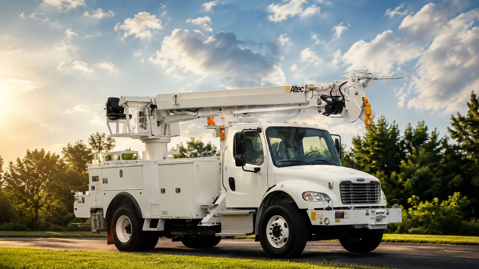 ESWS Altec truck equipped for utility pole installation and boring